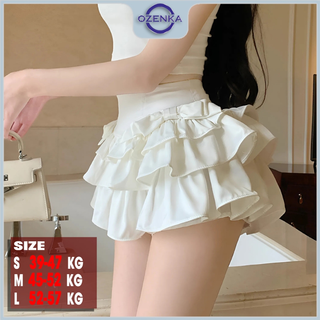 Chân váy ngắn 3 tầng cạp chun có bảo hộ xinh sang chảnh ozenka , đầm ngắn bồng xòe nữ đính nơ đen trắng gợi cảm đẹp | BigBuy360 - bigbuy360.vn
