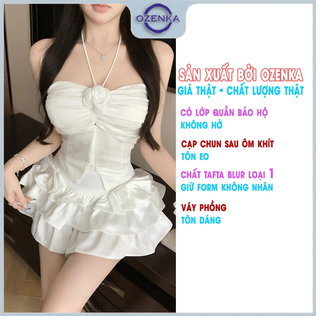 Chân váy ngắn 3 tầng cạp chun có bảo hộ xinh sang chảnh ozenka , đầm ngắn bồng xòe nữ đính nơ đen trắng gợi cảm đẹp | BigBuy360 - bigbuy360.vn