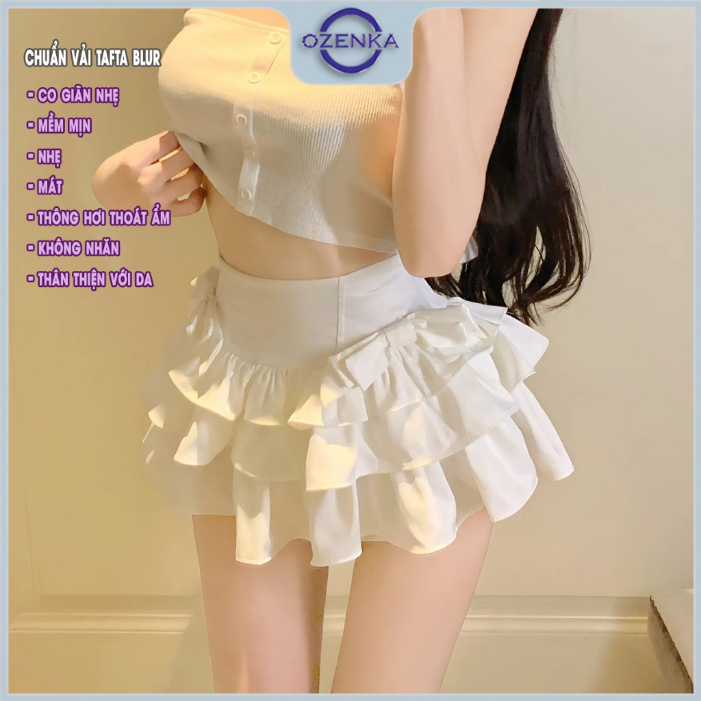 Chân váy ngắn 3 tầng cạp chun có bảo hộ xinh sang chảnh ozenka , đầm ngắn bồng xòe nữ đính nơ đen trắng gợi cảm đẹp | BigBuy360 - bigbuy360.vn