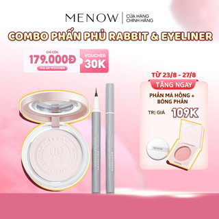 Combo phấn phủ rabit compact powder + bút kẻ mắt chống nước siêu mảnh menow