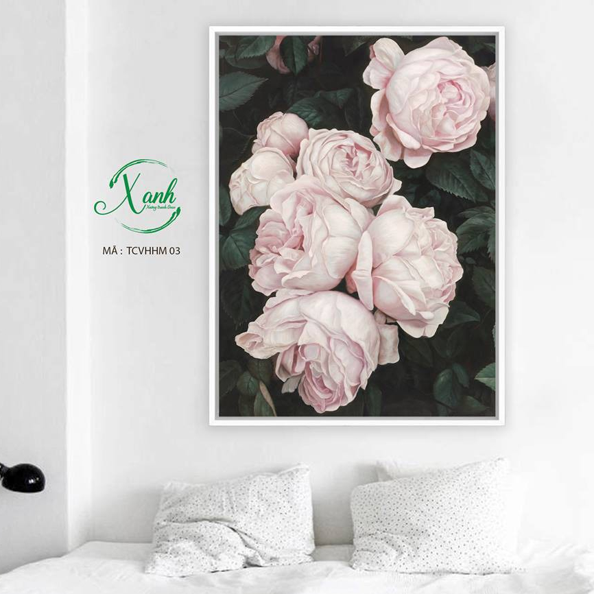 Tranh canvas Hoa hồng, Hoa Mẫu Đơn 50x70 cm gồm khung