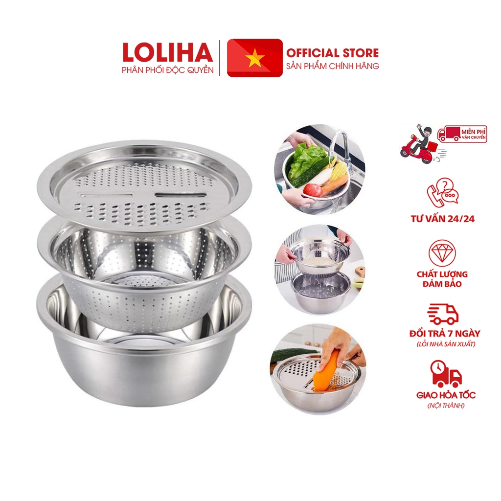 ⛔FREESHIPXTRA⛔ Bộ rổ, chậu, nạo inox (LOẠI INOX)