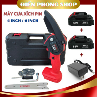 Máy cưa xích dùng pin 4inch 6inch , cưa mini cắt cành cây, cắt gỗ mỏng, dùng chung chân pin phổ thông
