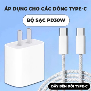 Sạc nhanh PD30W Type C cho dòng 15 cáp hai đầu type C thiết kế chân dẹt dây dù bền dẻo