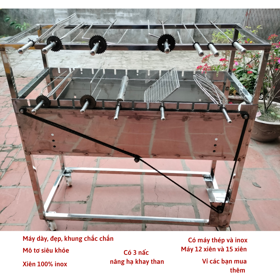 Máy nướng thịt chả dùng nhà hàng Bếp nướng than hoa cao cấp lò quay gà vịt mô tơ tự động 40w 10 xiên đến 15 xiên