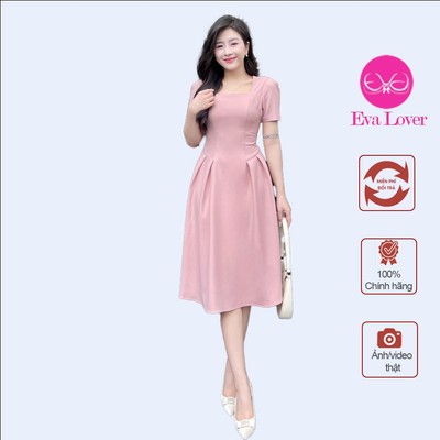 Váy Xòe Cổ U Thiết Kế Xếp Ly Sườn Chất Vải Nhập Hàn Phong Cách Thanh Lịch Evalover