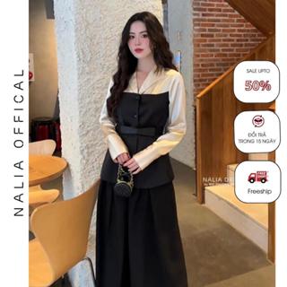 NALIA  ANNE - Áo sơ mi dài tay nữ lụa nhật công sở, áo sơ mi cổ vest lụa nhật kèm đai bản 3cm ngẫu nhiên