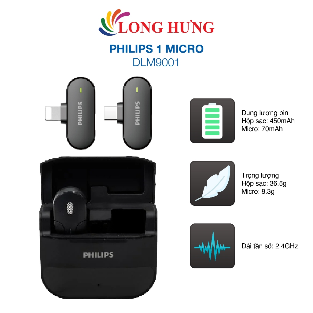 Micro không dây Wireless Lavalier Philips 1 Micro DLM9001 - Hàng chính hãng