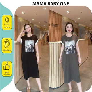 ĐẦM VÁY BẦU COTTON MÙA HÈ V851-THIẾT KẾ DÁNG SUÔNG IN HÌNH CÔ GÁI PHONG  TRUNG MẶC ĐI LÀM ĐI CHƠI FRESIZE