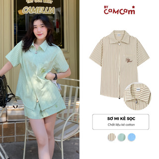 Áo Sơ Mi Bycamcam Cộc Tay Form Rộng Trẻ Trung Hoạ Tiết Kẻ Khoá Trái Tim