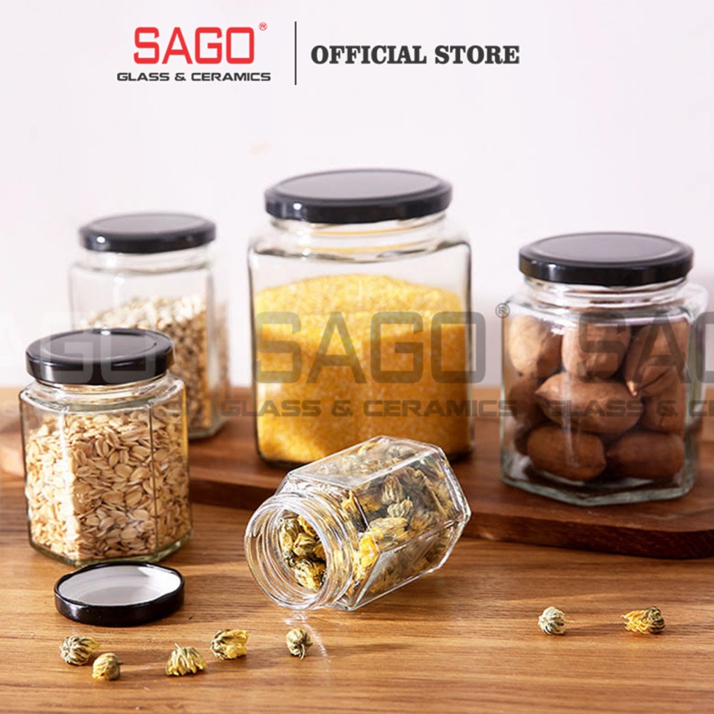 [ Set 06 ] Hũ Thủy Tinh Lục giác Nắp Thiết , Tùy chọn Dung Tích