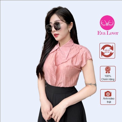 Áo Sơ Mi Nữ Cổ Đức Thiết Kế Phối Diềm Bèo Chất Đũi Tơ Mềm Mát, Kiểu Dáng Trẻ Trung Evalover