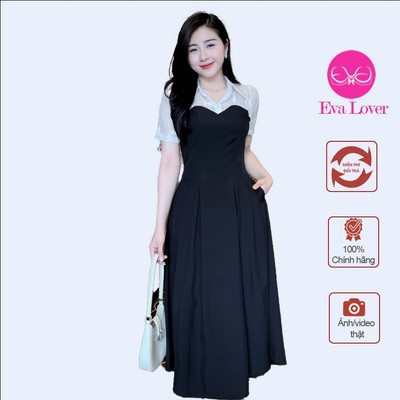 Váy nữ thiết kế dáng xòe cổ đức  phối tơ hoa thêu Evalover V2024204