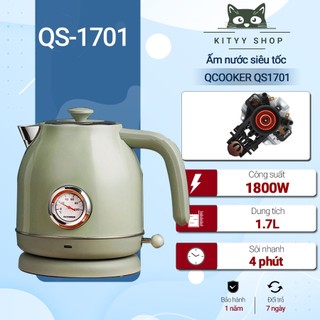  Ấm Đun Nước Siêu Tốc Xiaomi Qcooker Ấm Siêu Tốc Phong Cách Retro Vintage Kèm Đồng Hồ Nhiệt 
