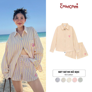 Áo Sơ Mi Bycamcam Kẻ Dáng Rộng Khóa Kéo 2 Đầu Phong Cách Hàn Quốc