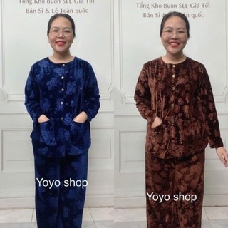  Đồ Bộ Trung Niên Chất Nhung Cho Bà THu Đông Bộ nhung bà ba Mã N 