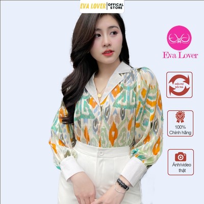Áo sơ mi nữ dài tay Evalover vải tơ họa tiết 3D mềm mát kiểu dáng công sở thanh lịch ASM2024199