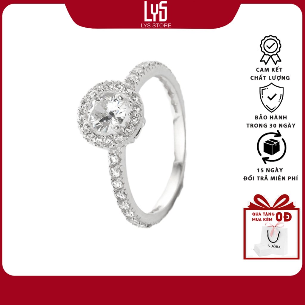 Nhẫn bạc nữ Lys đính đá tròn viền sang trọng 8259SV - Fullbox hộp PAN đầy đủ phụ kiện PAN