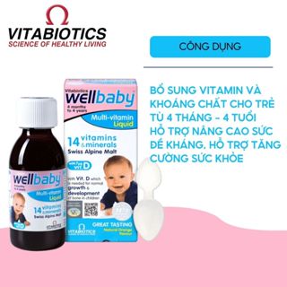 Siro vitamin tổng hợp cho bé Vitabiotics Wellbaby Multi-Vitamin Liquid vị cam mạch nha tăng cường sức đề kháng 150ml