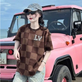 Áo thun nữ form rộng,Áo phông nữ girl phố  kiểu dáng kẻ ô cổ tròn dễ mặc