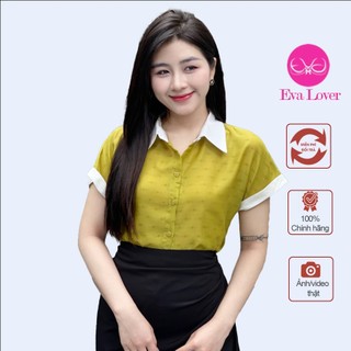Áo sơ mi nữ  phối cổ sơ mi trắng họa tiết chấm bi tơ nhật mềm mát Evalover ASM2024218