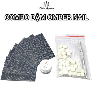 Combo 10 tấm stick dặm omber kèm bút dặm kim loại 50 mút và gel dặm mẫu tuyển chọn cực đẹp