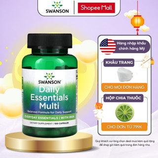 Vitamin tổng hợp Swanson Daily Essentials Multi with iron giúp tăng cường đề kháng, sức khỏe tổng thể 100 viên