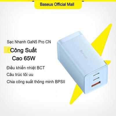 Bộ Sạc Nhanh Baseus GaN5 Pro 65W 2C+U QC4 PD3.0 AFC Máy Tính Xách Tay Với Cáp Type C 100W  phù hợp cho Pad & Huawei P40