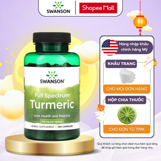 Tinh chất nghệ Swanson Full Spectrum Turmeric hỗ trợ đường ruột, tiêu hóa tốt, thải độc gan, thanh lọc thận 100 viên
