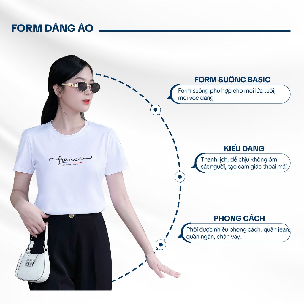 Áo thun nữ TOLI cổ tròn tay ngắn, In chữ France, Form vừa dáng, vải cotton 4 chiều - PSB M02 | BigBuy360 - bigbuy360.vn