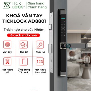 Khóa vân tay Ticklock AD8801 dành cho cửa nhôm - Mở khóa vân tay, Mật khẩu, Thẻ từ, Ứng dụng TTLock, BH 24 Tháng