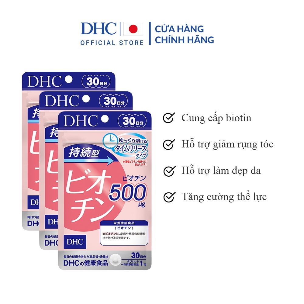 Combo 3 gói viên uống Biotin hỗ trợ ngăn rụng tóc- Tpbvsk DHC Sustained release biotin Gói 30 Ngày