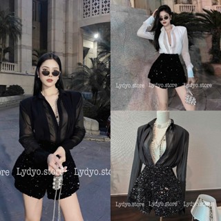 Set áo voan + quần sóoc đính kim tuyến lấp lánh bling bling, sang chảnh sexy body, dầm đi bar, váy đi quẩy hot