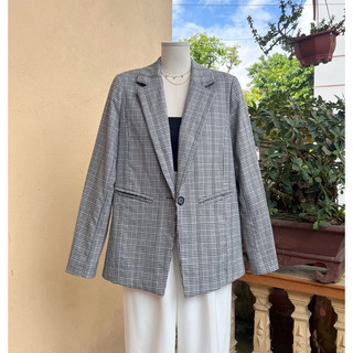 [blazer si] Áo blazer kẻ xám ghi