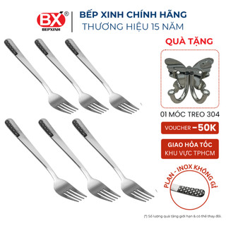 6 cái - Nĩa Ăn Lớn Inox không gỉ 430, họa tiết caro độc đáo, plan, Bếp Xinh
