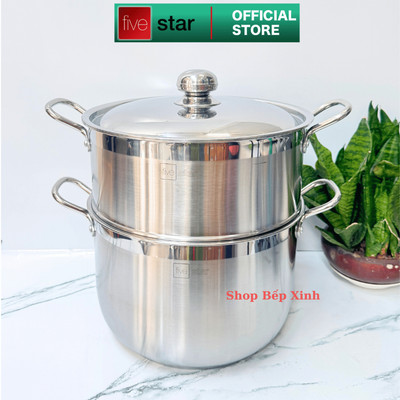 Bộ nồi xửng hấp 3 đáy inox 430 FiveStar Standard nắp inox tặng 1 muỗng canh size 24cm /26cm / 28cm /30cm /32cm