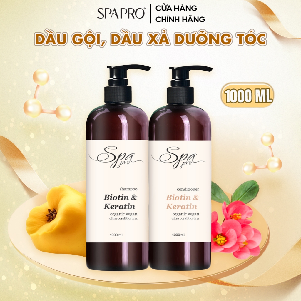 Combo Dầu Gội Xả 1000ML Chăm Sóc Tóc Biotin Thực Vật SPAPRO