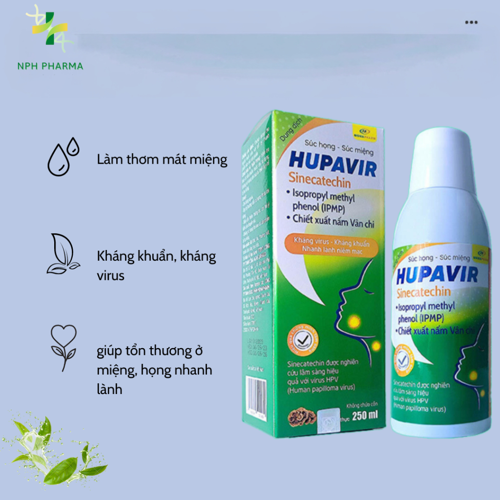 [ Che tên] Nước súc miệng Hupavir 250ml - Hỗ trợ sùi HPV & hạt lympho cho cả nam và nữ