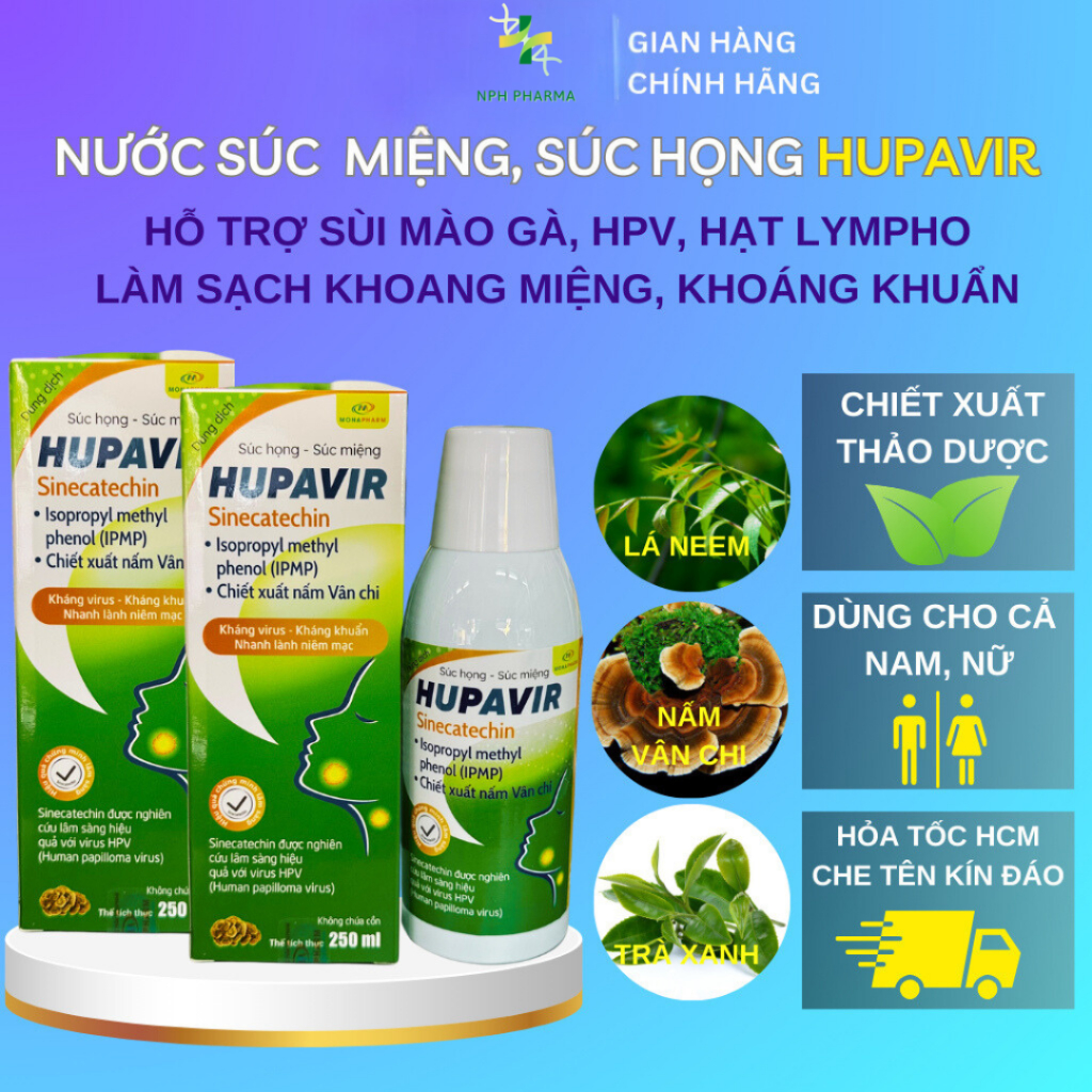 [ Che tên] Nước súc miệng Hupavir 250ml - Hỗ trợ sùi HPV & hạt lympho cho cả nam và nữ
