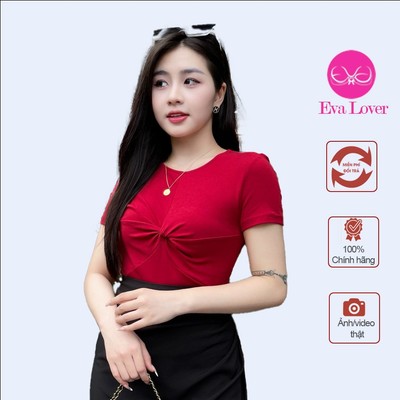 Áo thun nữ họa tiết xoắn ngực kiểu cộc tay chất vải cotton co gian 4 chiều Evalover