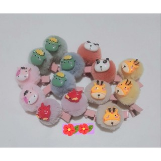 Set 2 kẹp tóc cục bông đính thú cho bé