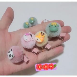 Set 2 kẹp tóc cục bông đính thú cho bé