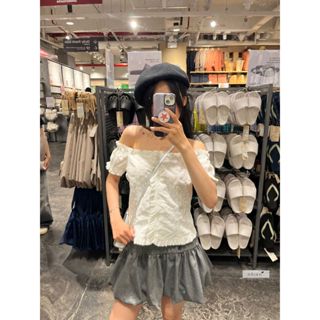 Áo kiểu nữ - áo xô trắng thêu hoa thiết kế trễ vai HAZEL nhiennhienvintage BA362