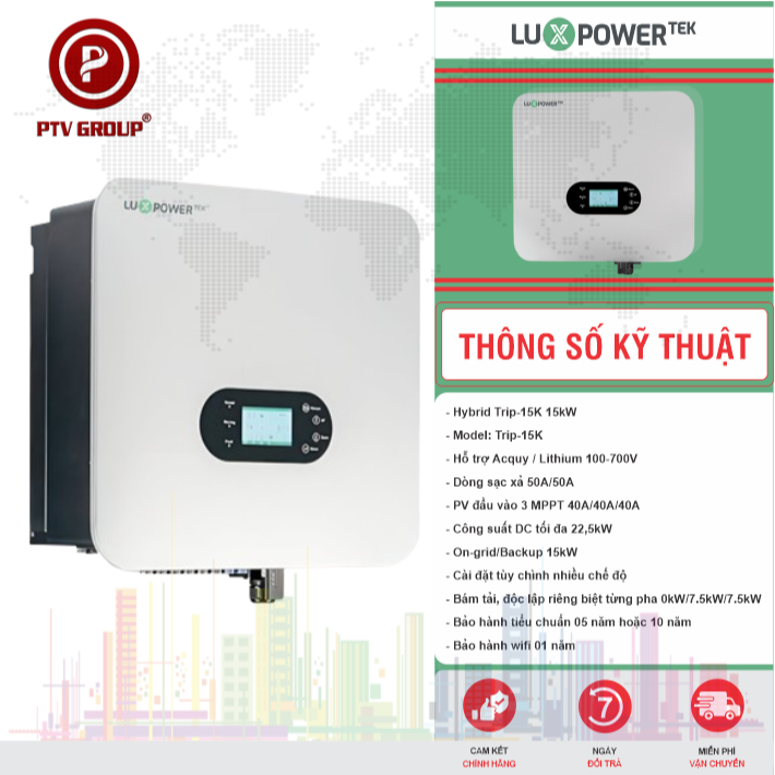 Inverter Luxpower Trip-15K 3 Pha I Biến Tần Hybrid | PTV GROUP | Bảo Hành 5 Năm