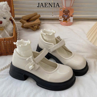 Giày búp bê lolita nữ cao cấp quai đính nơ cài độn đế 5cm phong cách tiểu thư dễ thương JAENIA GD051