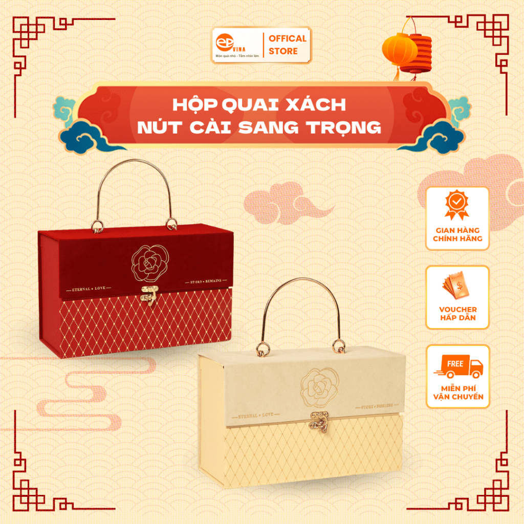 Hộp Quà Epvina Box, Hộp Quà Tặng Dáng Túi Xách Sang Trọng Hình Chữ Nhật Quai Cầm Nhỏ Gọn Chắc Chắn