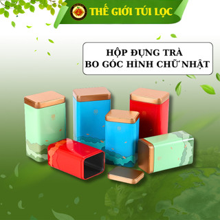 Hộp đựng trà hình chữ nhật PHUKIENTUILOC, chất liệu thiếc, nhiều hoạ tiết sinh động