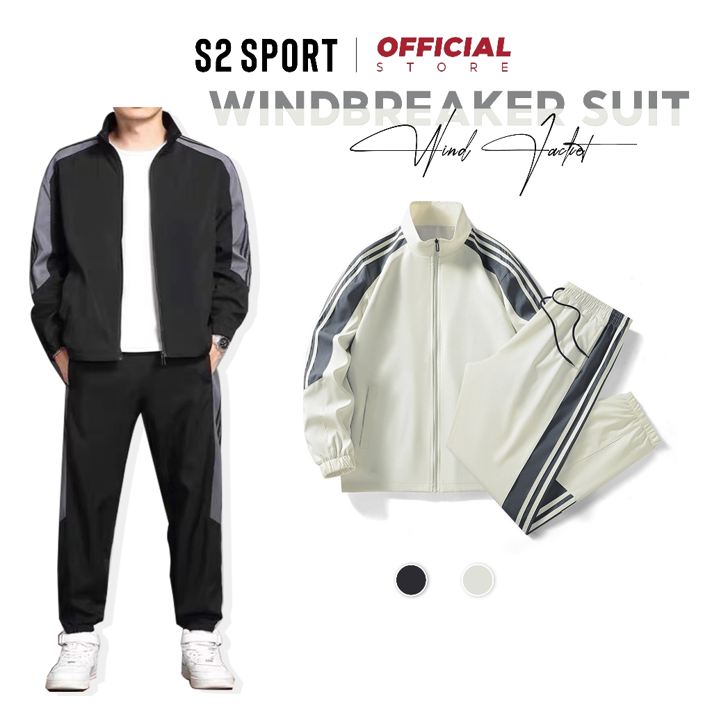 Bộ áo gió nam thể thao S2 SPORT cao cấp quần bo ống 2 lớp tráng bạc chống xước cản gió - SBG01