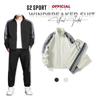 Bộ áo gió nam thể thao S2 SPORT cao cấp quần bo ống 2 lớp tráng bạc chống xước cản gió - BG01