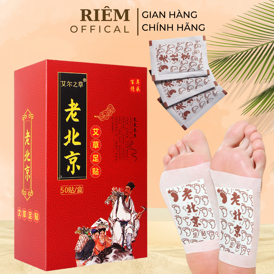 Miếng Dán Thải Độc Chân Hộp 50 Miếng Ông Lão Bắc Kinh Giúp Ngủ Ngon Thải Độc Cơ Giảm Mệt Mõi RIEM
